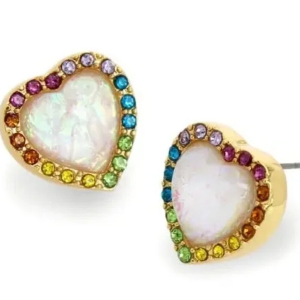 Gold Heart Earrings with Multicolor Accents